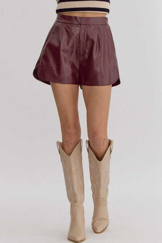 METALLIC HIGH WAIST SHORTS - WINE