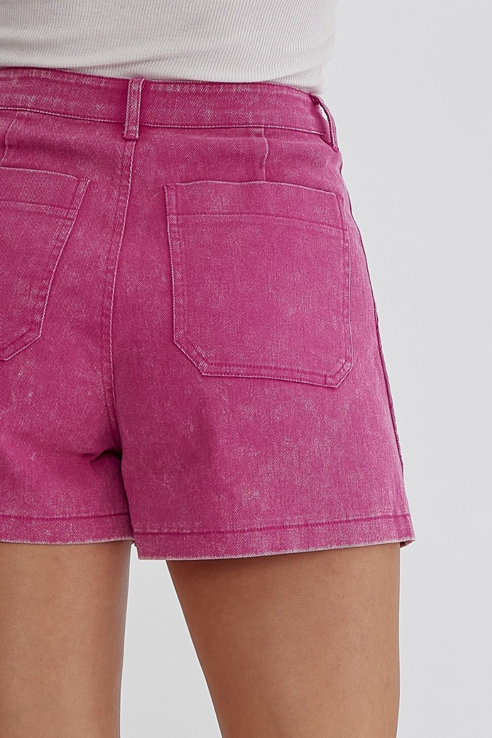 HIGH WAIST DENIM SHORTS - FUCHSIA