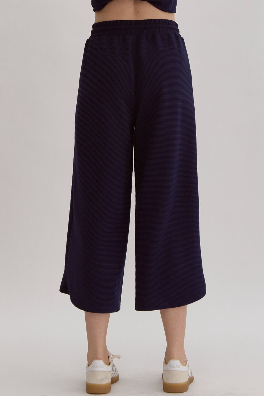 TEXTURED WIDE LEG PANTS - NAVY