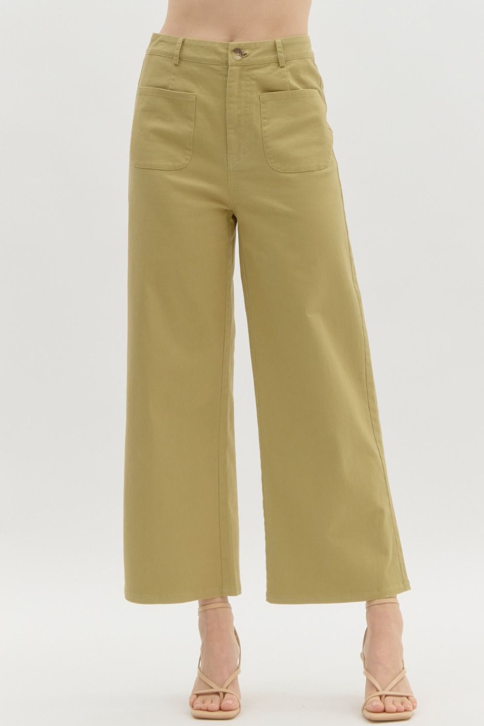 HIGH WAISTED WIDE LEG PANTS - LT OLIVE