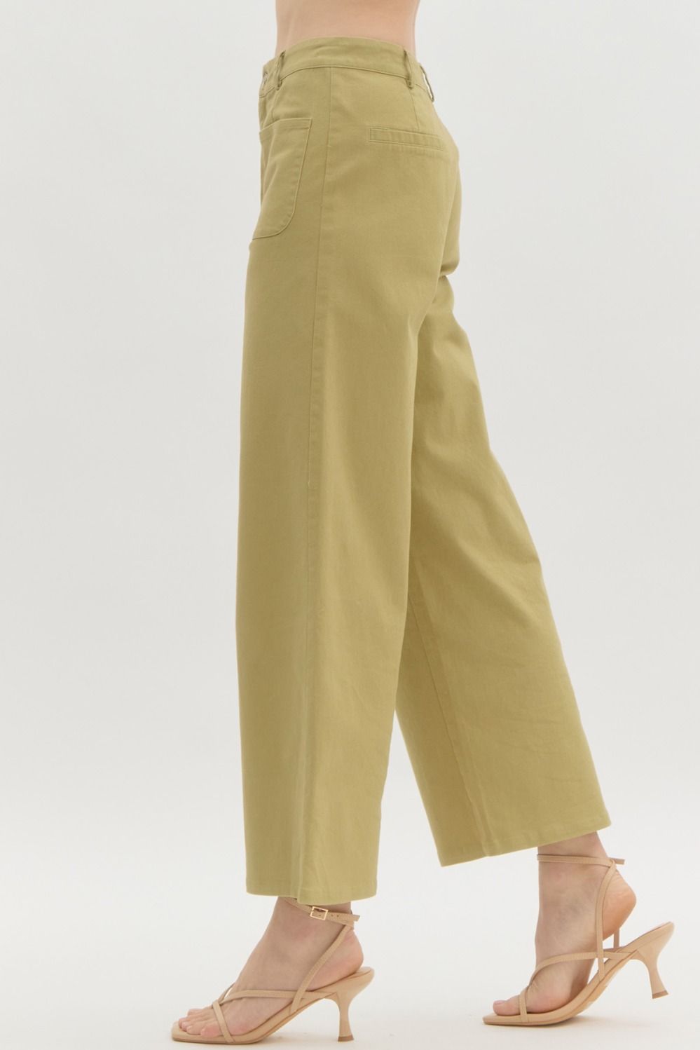 HIGH WAISTED WIDE LEG PANTS - LT OLIVE