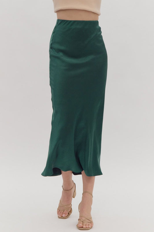 SATIN HIGH WAISTED MAXI SKIRT - HUNTER GREEN