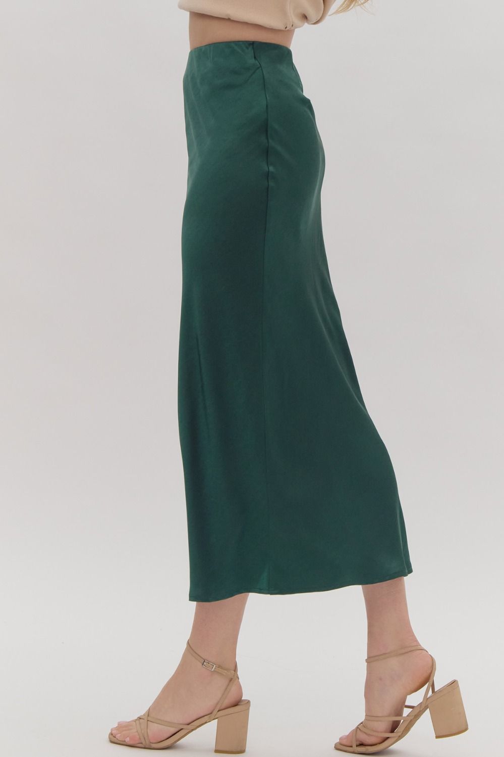 SATIN HIGH WAISTED MAXI SKIRT - HUNTER GREEN