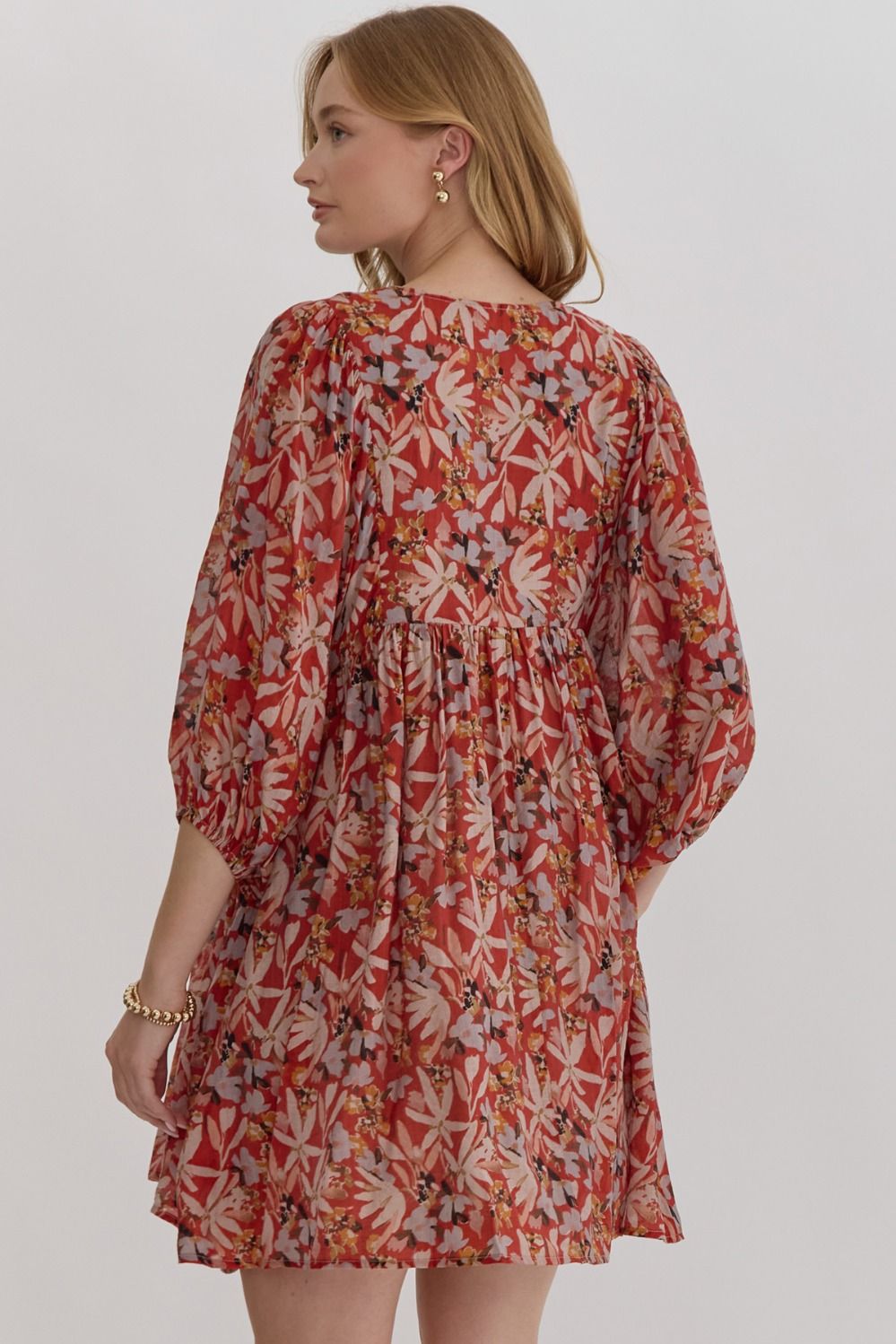 FLORAL PRINT MINI DRESS - RUST