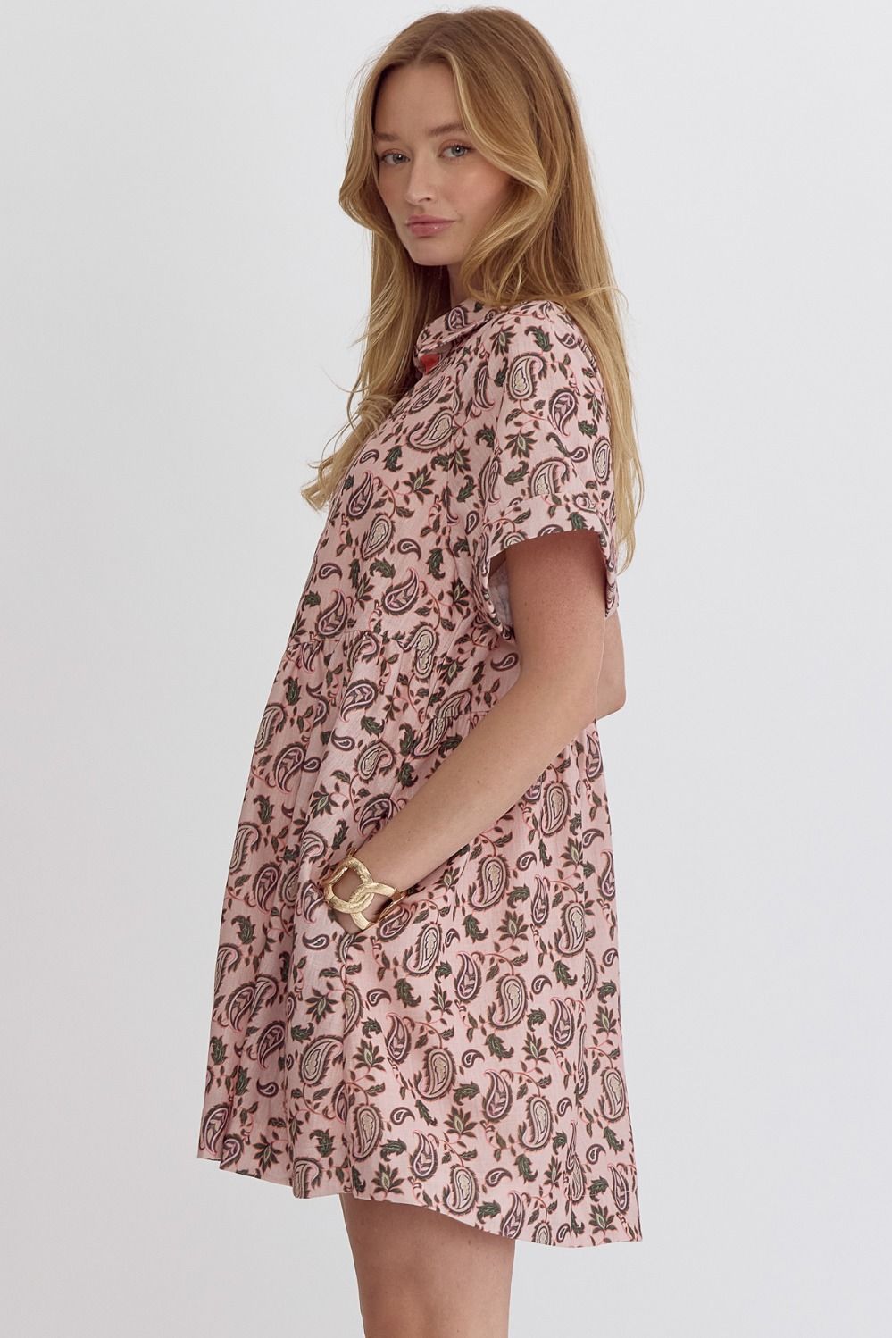 PAISLEY PRINT MINI DRESS - PEACH