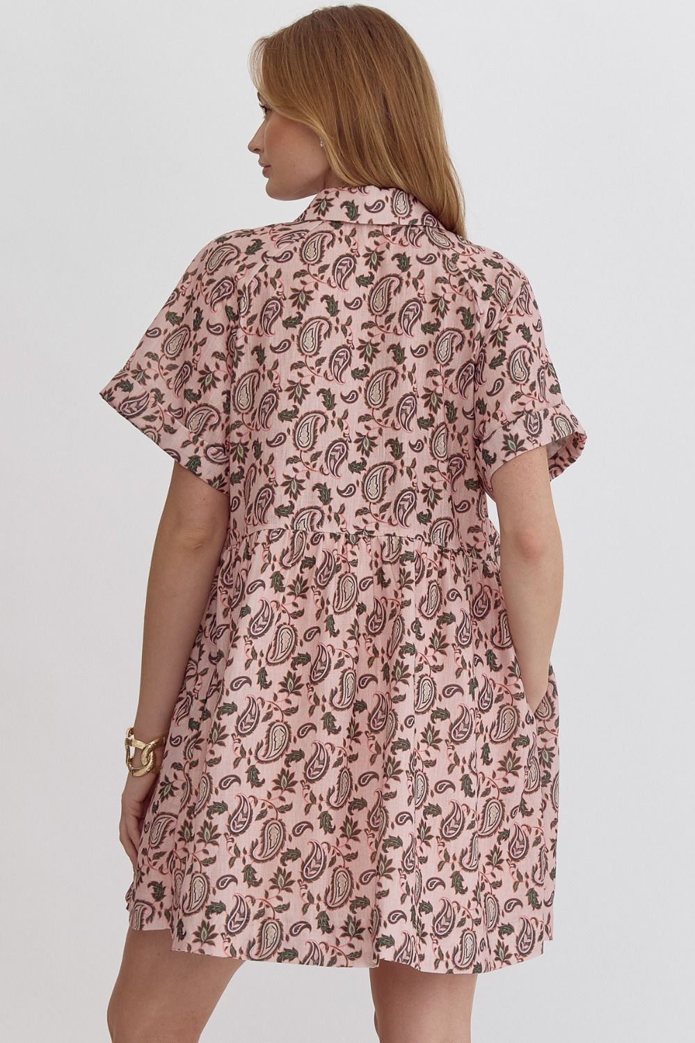 PAISLEY PRINT MINI DRESS - PEACH