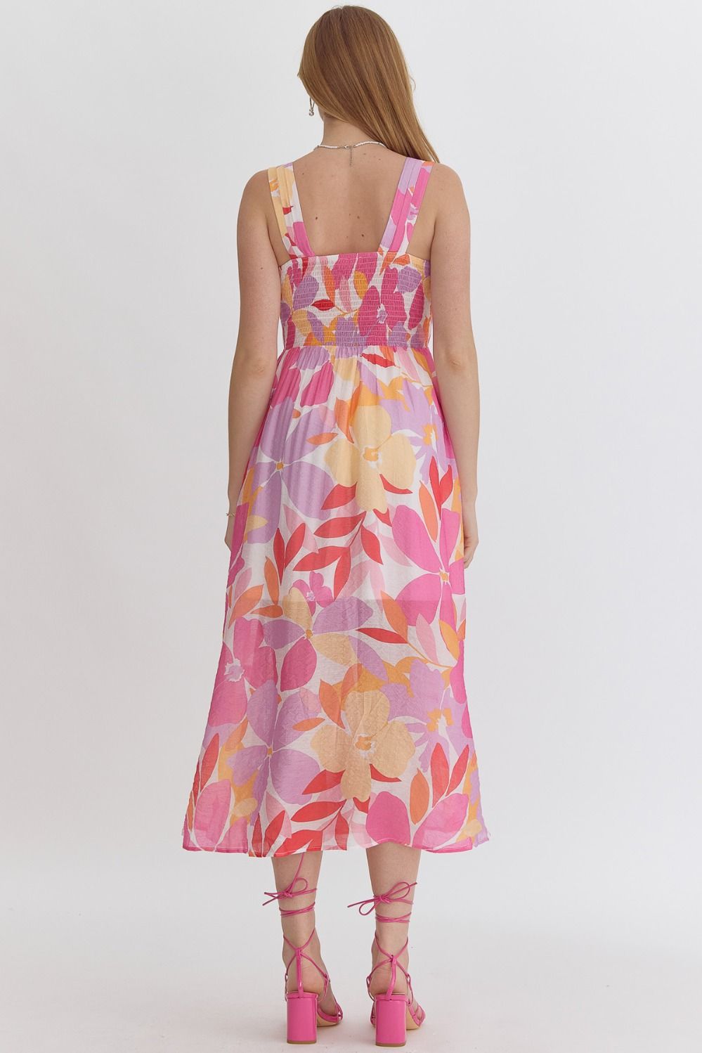 FLORAL MIDI DRESS - PINK