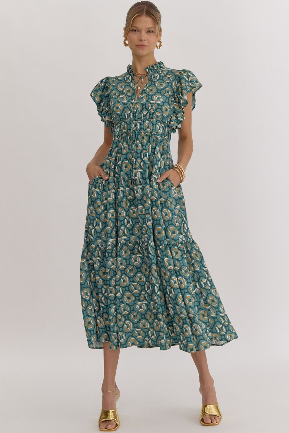 PRINTED MAXI DRESS - GREEN