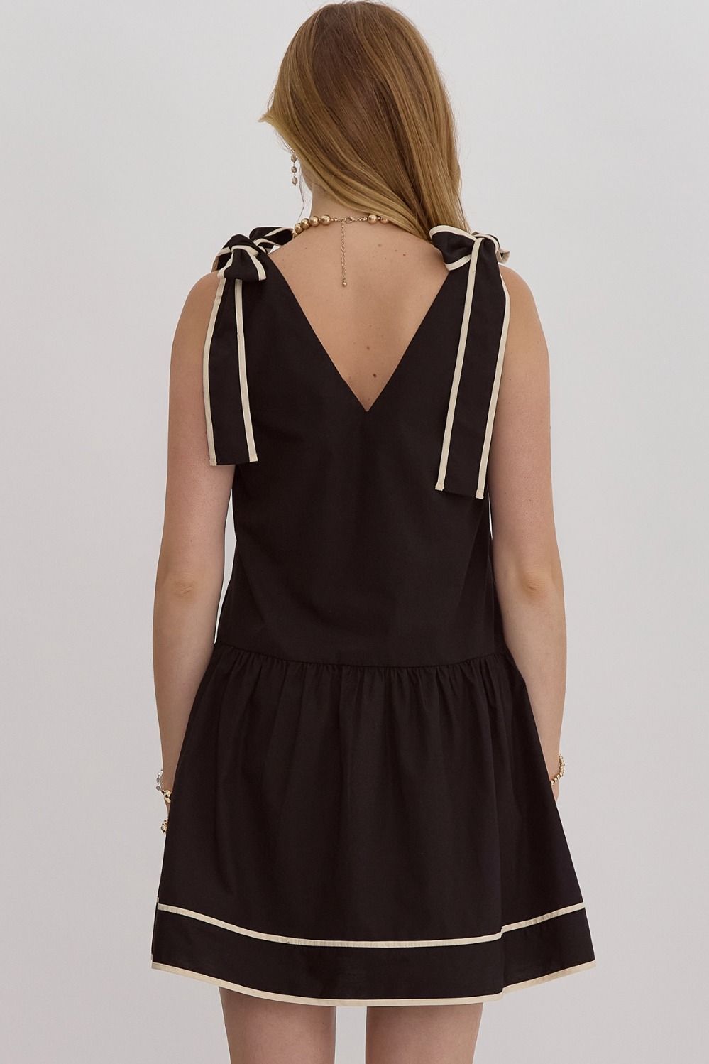 SHOULDER TIE MINI DRESS - BLACK