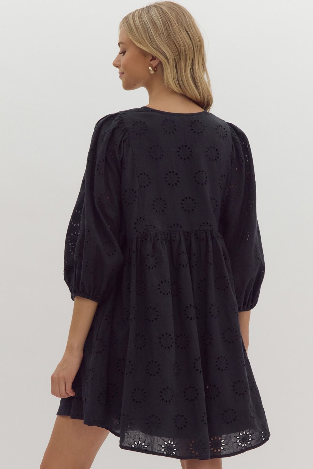 EYELET MINI DRESS - BLACK