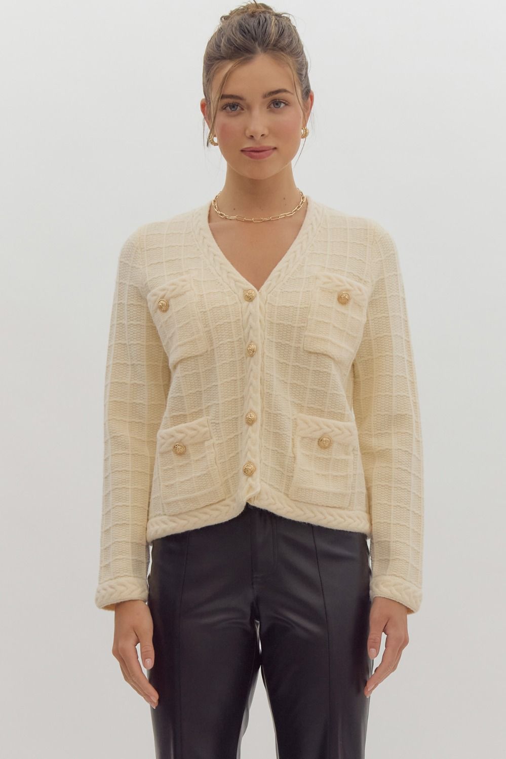 CROPPED KNIT CARDIGAN - ECRU