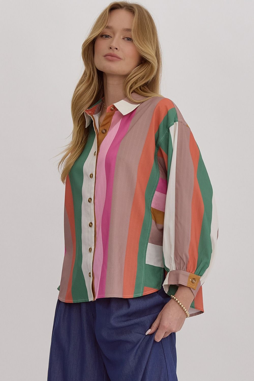 STRIPED BUTTON DOWN - MULTI