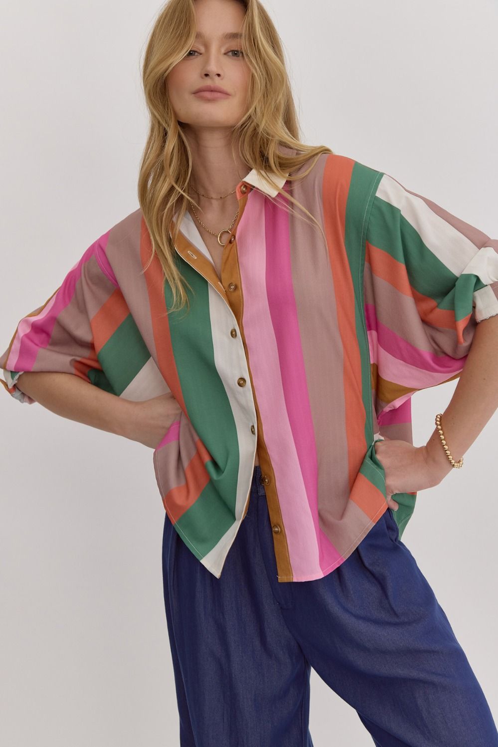 STRIPED BUTTON DOWN - MULTI