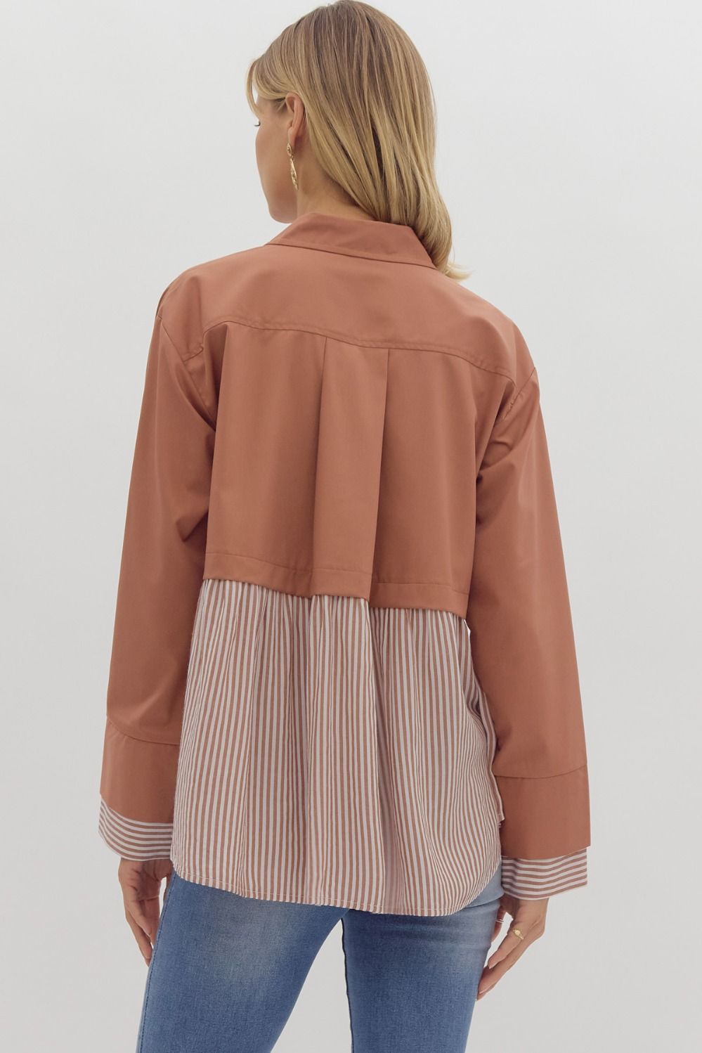 TWOFER LONG SLEEVE COLLARED TOP - GINGER