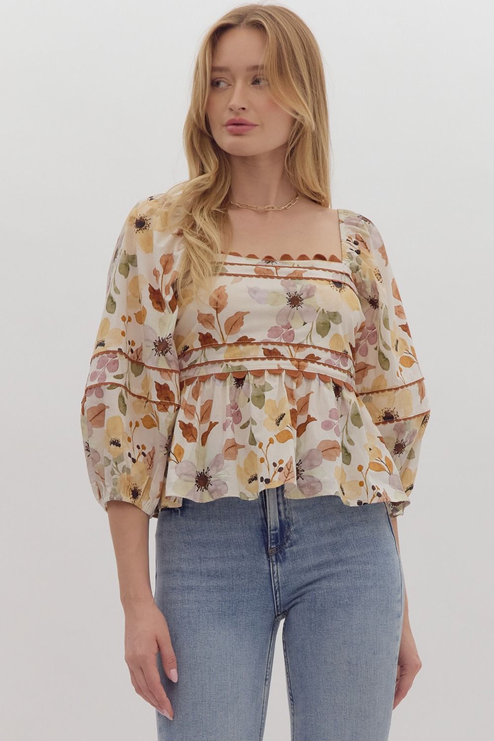 FLORAL PEPLUM TOP - BROWN COMBO