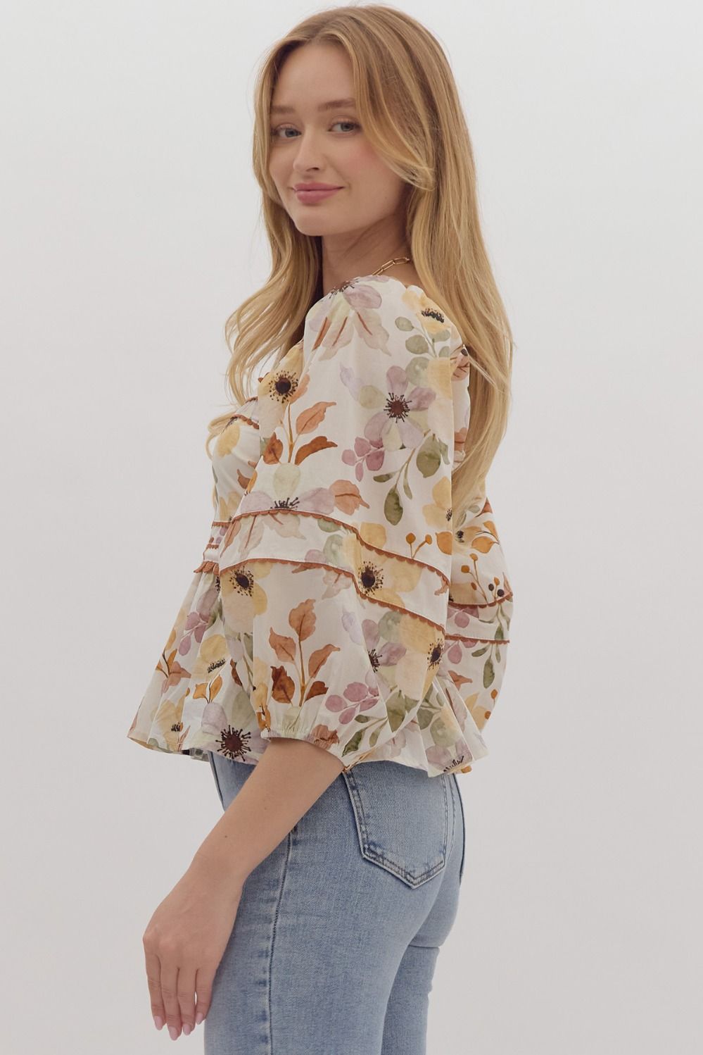 FLORAL PEPLUM TOP - BROWN COMBO