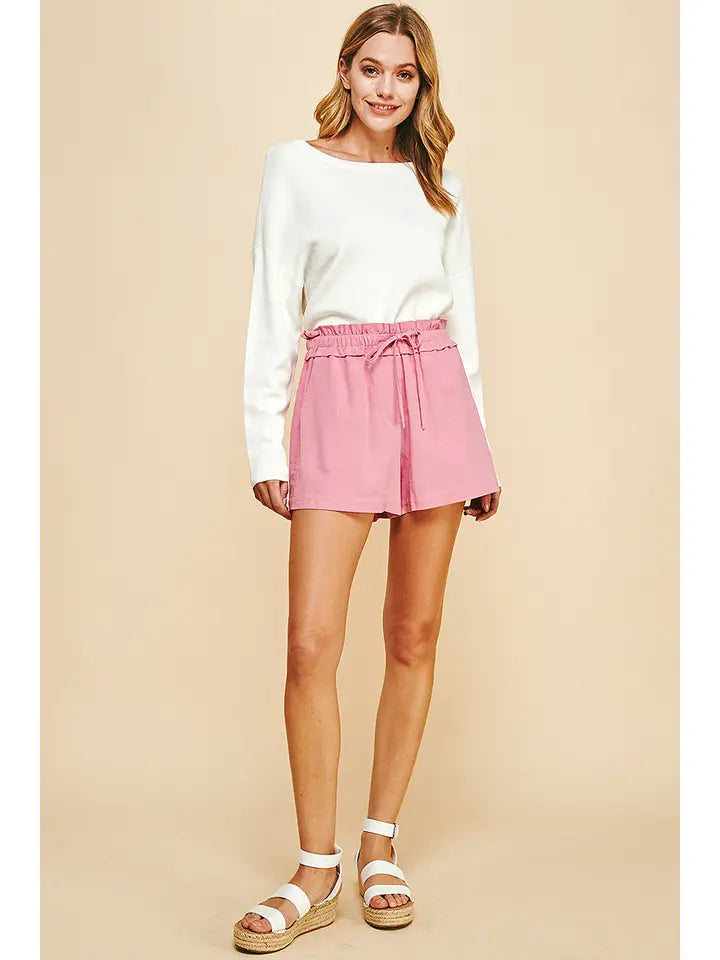 ELASTIC WOVEN SHORTS - DUSTY MAUVE