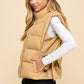 ZIPPER FRONT PUFFER VEST - MOCHA