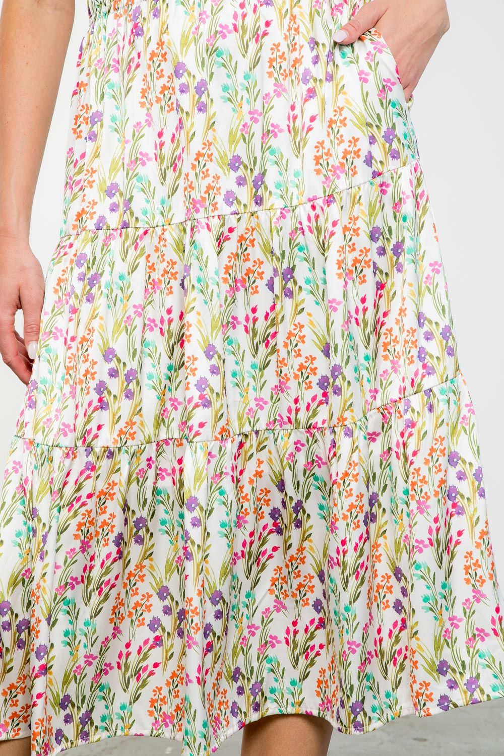 FLOWER PRINT MIDI DRESS - CREAM