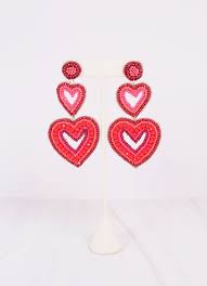 HEART DROP EARRINGS - RED