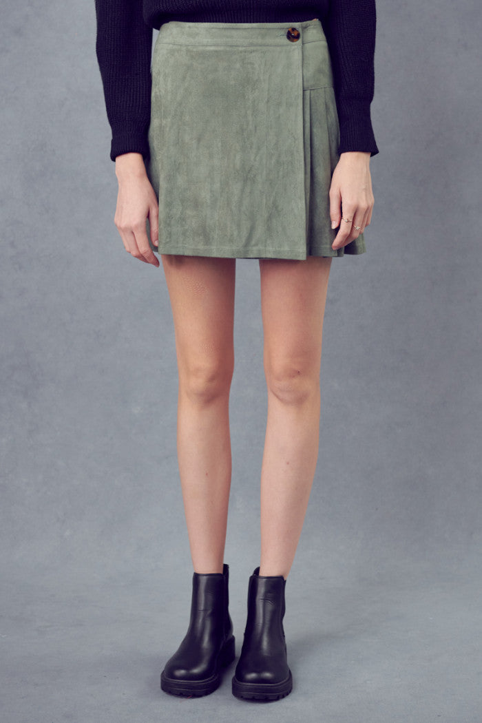 WRAP MINI SKIRT - DUSTY GREEN