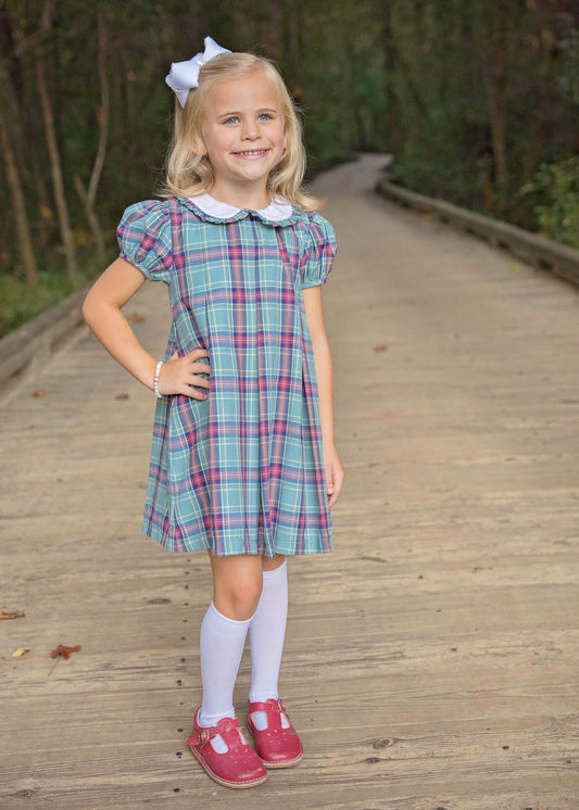 PAIGE PLEAT DRESS - GREEN CHRISTMAS PLAID