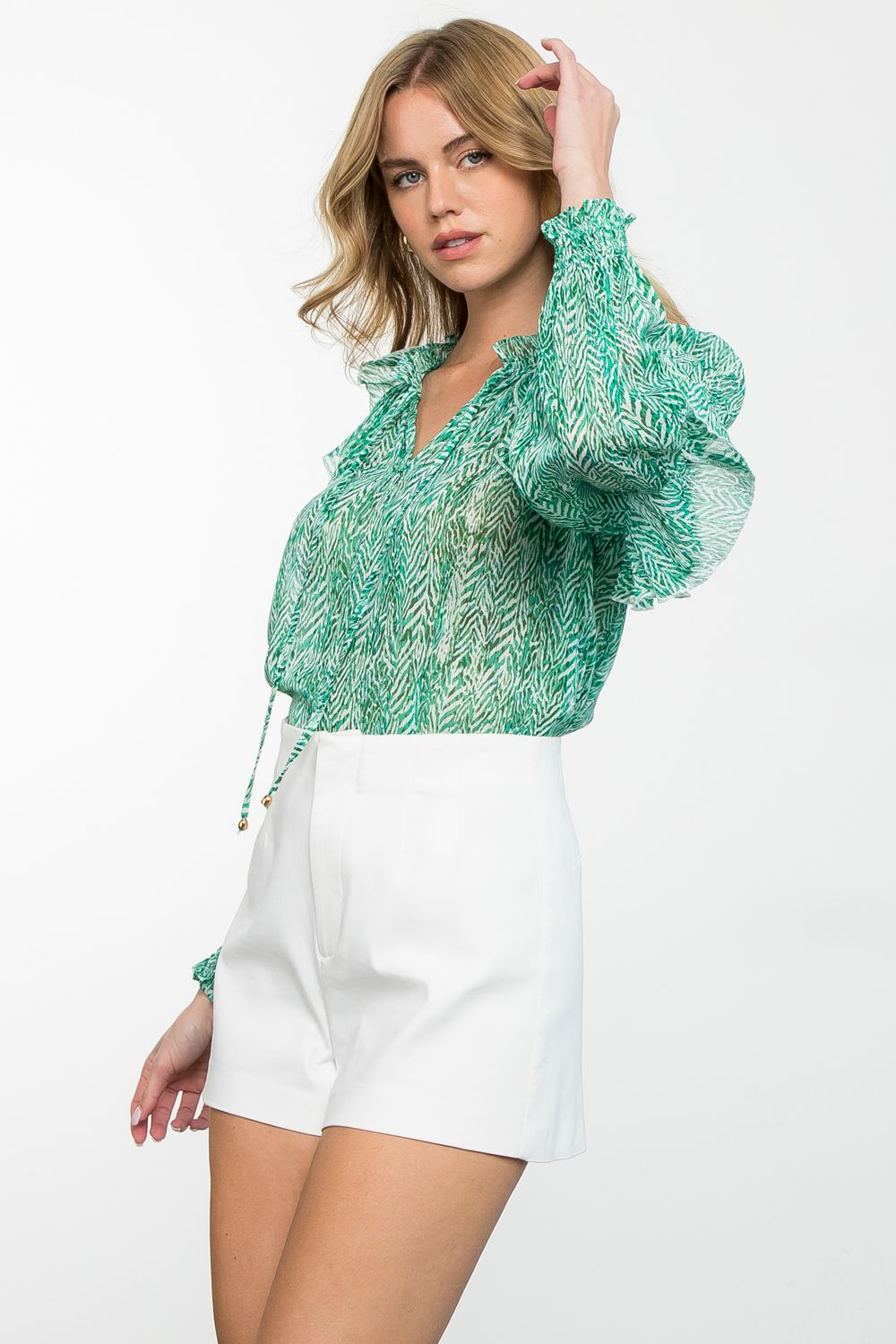 FLUTTER SLEEVE TOP - GREEN