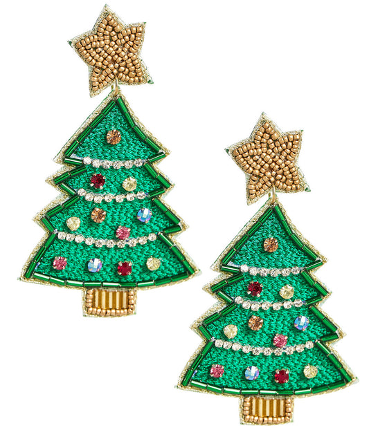 BEADED CHRISTMAS TREE EARRINGS