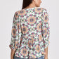 PANELED DETAIL V NECK 3/4 SLEEVE - FLOWER MEDALLION