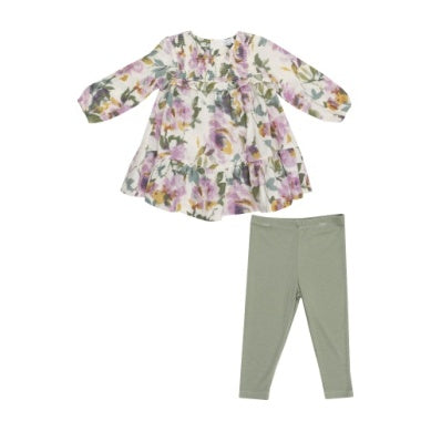 SMOCKED RUFFLE DRESS SET - WATERCOLOR ROSES