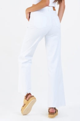 WIDE LEG SUPER HIGH RISE CUT OFF HEM FIONA JEANS - WHITE