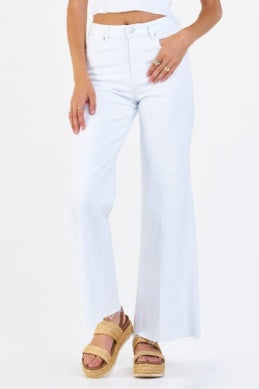 WIDE LEG SUPER HIGH RISE CUT OFF HEM FIONA JEANS - WHITE