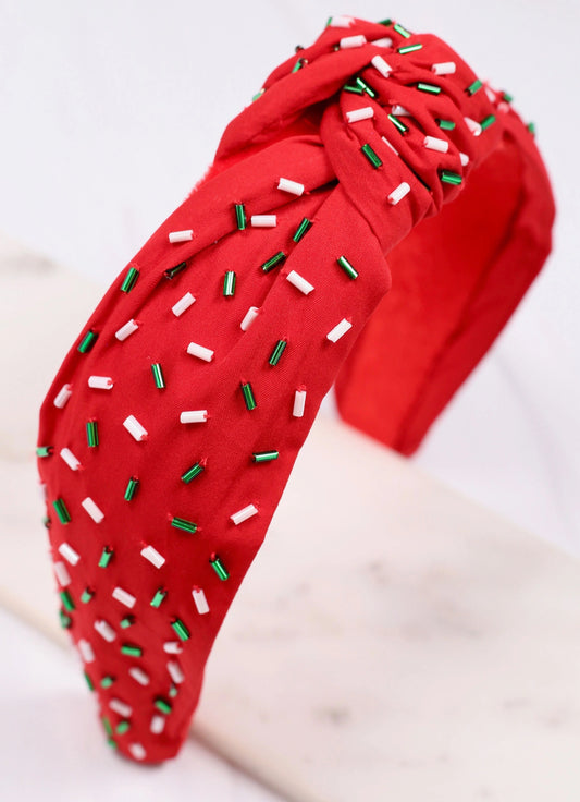 RANDALL CONFETTI BEAD HEADBAND - RED GREEN