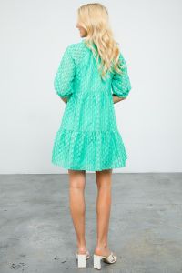 SHEER CHECKERED FRINGE DRESS - GREEN