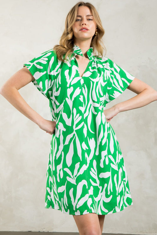 PRINT SHORT SLEEVE DRESS - GREEN