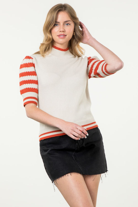 PUFF SLEEVE KNIT TOP - CREAM