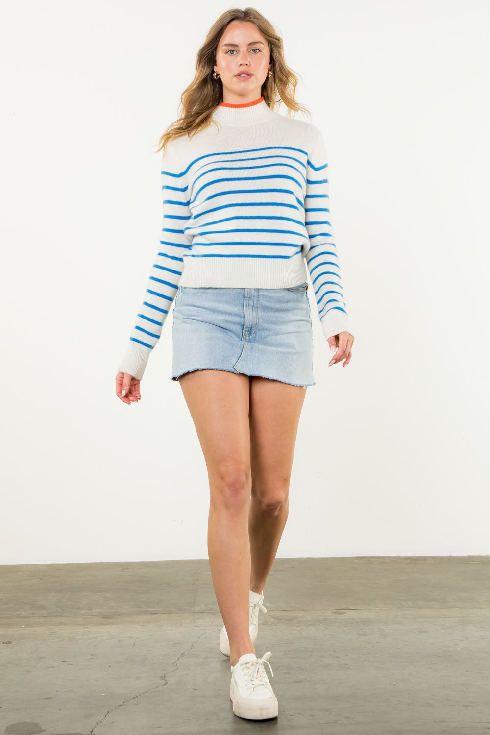 CASHMERE MOCK NECK STRIPED SWEATER