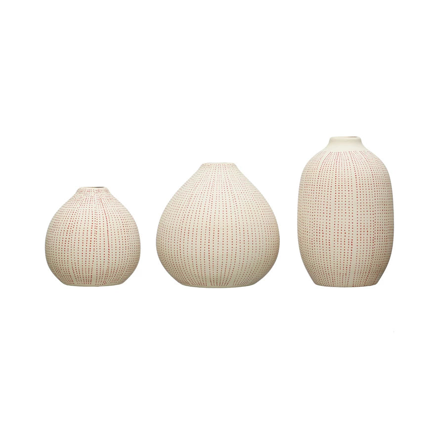 TEXTURED STONEWARE RED VASES