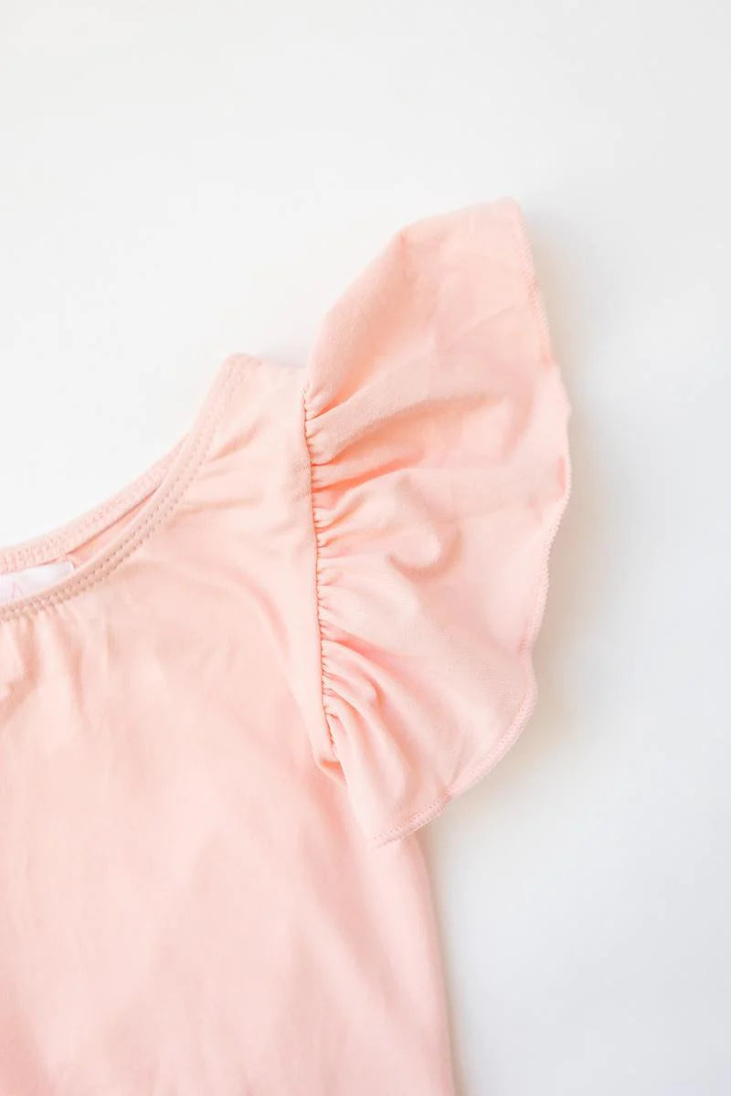 PEACH S/S FLUTTER SLEEVE LEOTARD