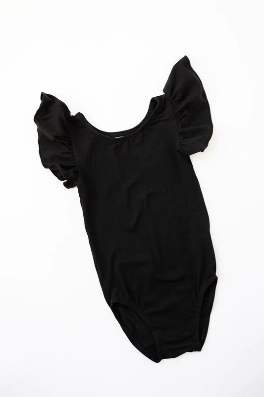 BLACK S/S FLUTTER SLEEVE LEOTARD